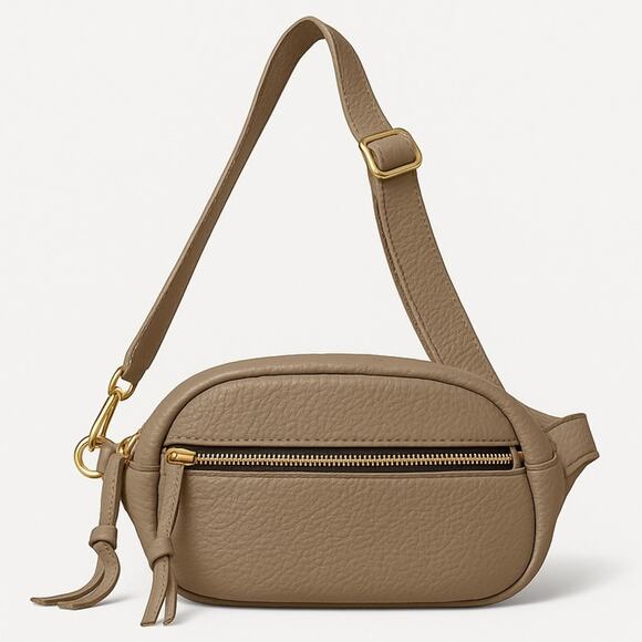 OLIVEVE Willa Waist Bag Convertible Crossbody Italian Buffalo Leather Gray Tan - Picture 11 of 11